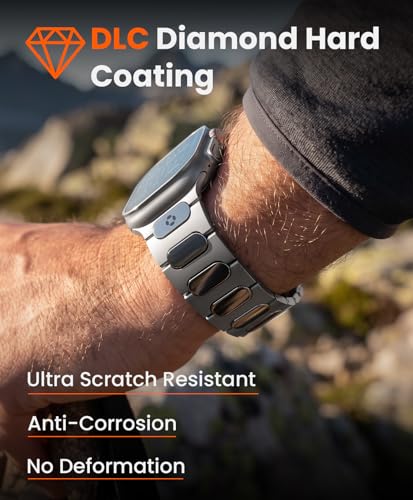 Grade 5 Titanium Watch Band for Apple Watch Ultra 3/2/1 49mm & Series 11/10 46mm - 22mm Wide-Body Apple Watch Ultra Band with Scratch Resistant DLC Coating for men - QT-X009 Luxury Series - color: Titanium