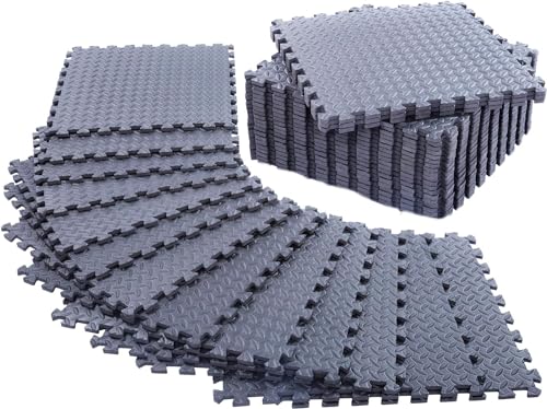 12 Pack, 48 SQFT - 24" x 24" - 1/2" Extra Thick Floor Exercise Mat for Home Gym or Floor Padding - High-Density EVA Interlocking Foam Floor Tiles for Gym Equipment, Play Area | Yoga, Cardio, Weights - size: Grey