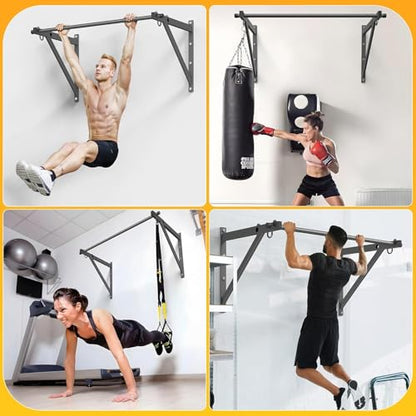500LBS Capacity Wall Mounted Pull Up Bar, 45"/51" Chin Up Bar, Reinforced Thick Metal Joist Mounted Strength Training Bar with Adjustable Depth