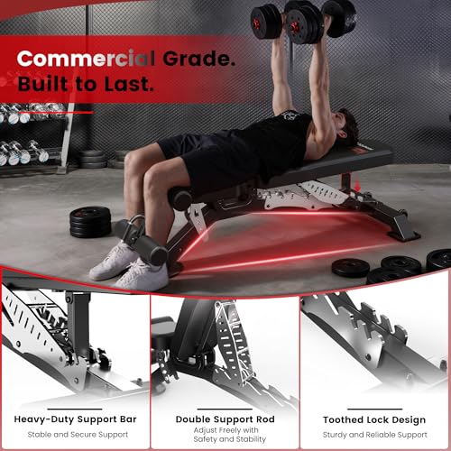 Commercial Adjustable Weight Bench, 1800LBS Heavy Duty Workout Bench for Home Gym Strength Training, Removable Leg Holder for Flat/Incline/Decline Sit Up & Full Body Workout