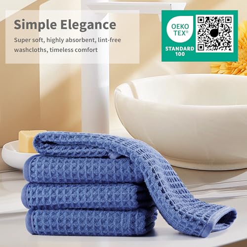 Microfiber Waffle Face Towels, 2 Pieces, Soft, Absorbent, Fast Drying, Lint Free 430 GSM (Dark Blue) - color: Dark Blue