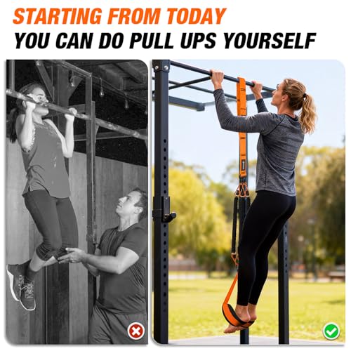 Heavy Duty Pull Up Assistance Bands, Pull Up Assist Band with Dual Foot Rests for Men, Adjustable 4 Resistance Bands for Back Workout, Home Gym Strength Training Equipment for Pull Up Bar