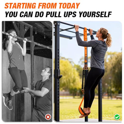 Heavy Duty Pull Up Assistance Bands, Pull Up Assist Band with Dual Foot Rests for Men, Adjustable 4 Resistance Bands for Back Workout, Home Gym Strength Training Equipment for Pull Up Bar