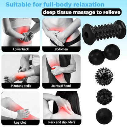 5-in-1 Foot Massager Roller Set for Plantar Fasciitis & Heel Pain Relief - color: 5-piece Set(black)