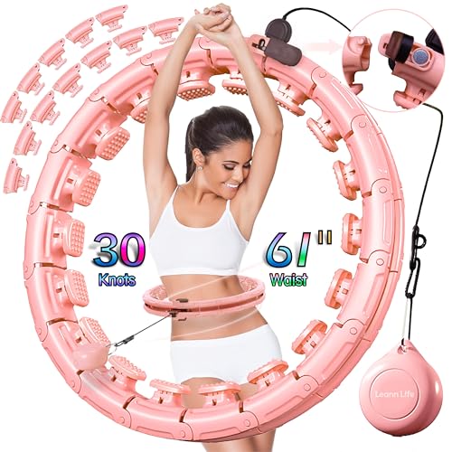 30/24/12 Knots, Upgraded Magnetic Lock Weighted Hula Hoop for Kids Adults Weight Loss, Infinity Hoop Plus Size, Home Indoor Outdoor, Fitness Exercise, Abdominal Toner - color: Light Peach-30 Knots 61"