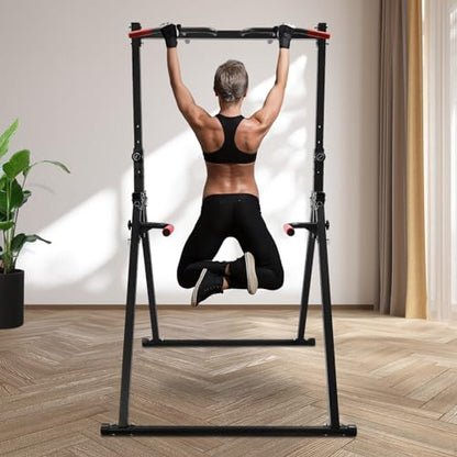 Foldable Power Tower Pull Up Bar Station, Pull Up Bars Adjustable Height Foldable Dip Station for Home Gym Workout, Heavy Duty for Strength Training, Bench Press and Leg Squats