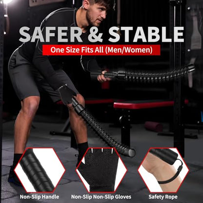 Weighted Ropeless Battle Ropes, Heavy Duty Portable Cordless Battle Ropess for HIIT Workouts, Cardio & Muscle Training, Low-Impact Cardio Training for Men & Women with Non-Slip Gloves
