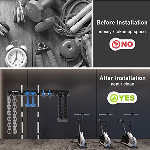 Home Gym Storage Rack - Multi-Purpose Heavy Duty Gym Rack Organizer, Wall Mount Barbell Rack Gym Equipment Hanger for Olympic Barbells, Resistance Bands, Jump Ropes, Row Handles, etc. (26", 12 Hook)