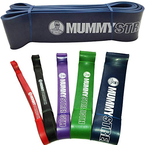MummyStrength Resistance Bands for Men and Women. The Best Stretch Band for Pull Up Exercise and Powerlifting. Works with Any Pull Up Bar or Station. Single Band. Workout Guide Included - color: Blue