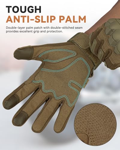 KUMGIM Tactical Motorcycle Gloves with Knuckle Protection Touchscreen - color: Tan, size: Large
