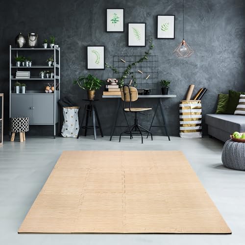 Sorbus Wood Grain Floor Mats Foam Interlocking Mats Each Tile 1 Square Foot 3/8-Inch Thick Flooring Wood Mat Tiles - Home Office Playroom Basement Trade Show (16 Tiles,16 Sq ft - Light Pine) - color: Wood Grain - Light Pine