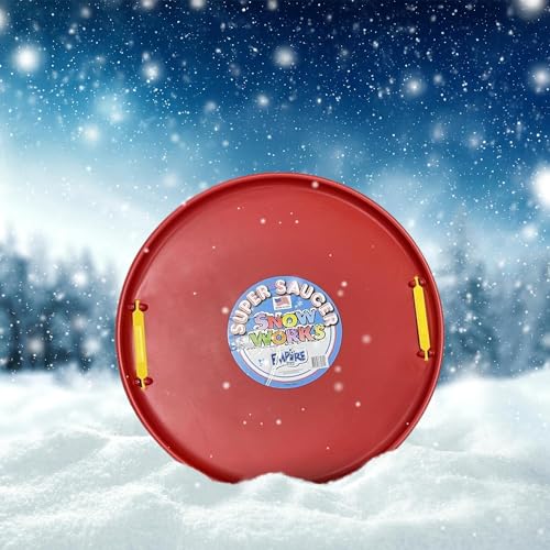 Lifetime Saucer Snow Sled, Heavy-Duty Plastic, Cold Weather Downhill Outdoor Winter Snow Sled Disc with Handles (Red).