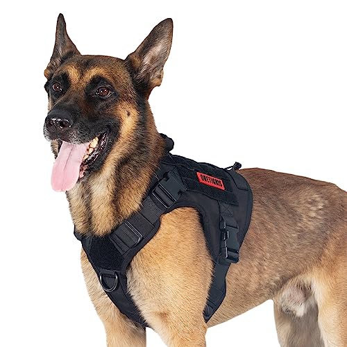 OneTigris Tactical Dog Harness Vest with Handle,Dog Harness for Large Dogs,No-Pull Service Dog Vest with Hook & Loop Panels,Adjustable Dog Vest Harness for Walking Hiking Training(Black,X-Large) - color: Black, size: XL