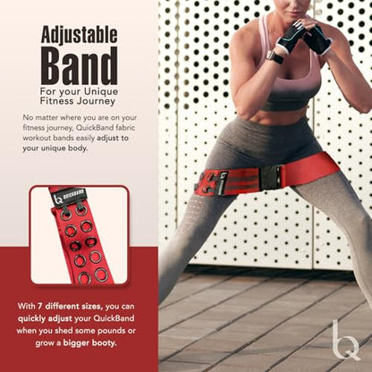 Adjustable Fabric Workout Bands (Quick On/Off Buckle) Non-Slip Resistance Exercise Butt Trainer for Working Out HIPS, Glutes, & Legs Thick Booty Squats, Red