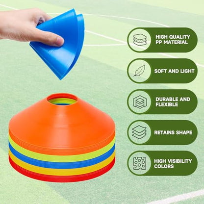 35/65/105 PCS Agility Soccer Cones for Training, Reusable Sports Cones for Drills with Mesh Bag, Training Cones for Soccer Practice, Football, Basketball - Disc Cones Training Equipment