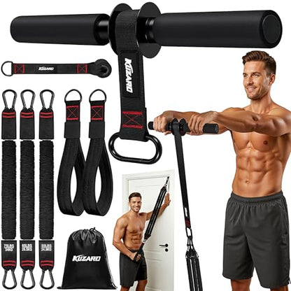 Forearm Strengthener & Wrist Roller, No Weights Needed Forearm Trainer with 3 Adjustable Resistance Bands (55/65/75 lbs), 2-in-1 Handle & Door Anchor for Arm Workout, Grip Strength & Muscle Building