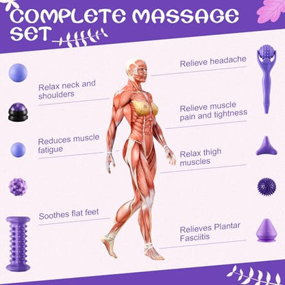 9 Pcs Massage Balls Set for Myofascial Point Release & Deep Massage Tissue Includes Lacrosse, 360° Rotating Mountable Ball, Spiky Balls, Hand Exercise Ball, Foot Roller