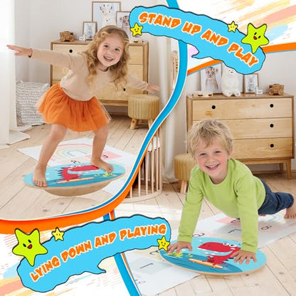Jomifin Kids Wobble Balance Board - Wooden Rocker Board for Toddlers & Children, 123 LBS Durable Montessori Sensory Training Toy, - color: Red