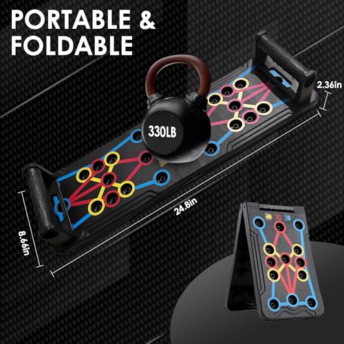 Push Up Board Fitness, Multi-Functional Pushup Training Board with Handles, Foldable Floor Chest Muscle Exercise Fitness Equipment Burn Fat Push Up Bar for Strength Training, Chest, Arms & Core