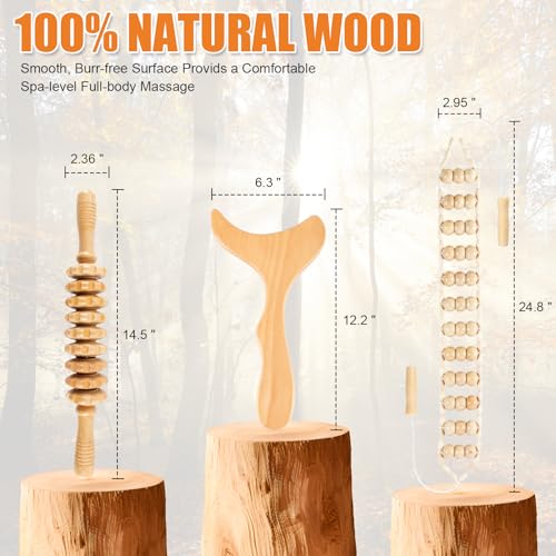 KintKita 3 in 1 Wood Therapy Massage Tool,Wooden Lymphatic Drainage Massager Maderoterapia Kit Professional Body Cellulite Massager for Body Sculpting,Contouring,Relief Muscle,Anti-Cellulite - style: Back Massager+Roller Stick+Contouring Board