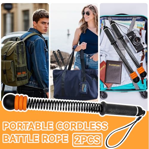 RunBaiNianCordless Battle Rope 2 Pack | Heavy Portable Training Rope for HIIT Cardio and Strength Training Home Gym Equipment for Men and Women