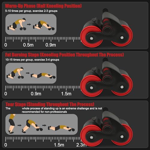 Abdomina Roller Workout Exerciser Equipment , Automatic rebounds Abdominal Wheel , Abdominal Roller Machine with Knee Pad for Abdominal Core Strength Training , Home Gym Fitness for Men Women(Red)