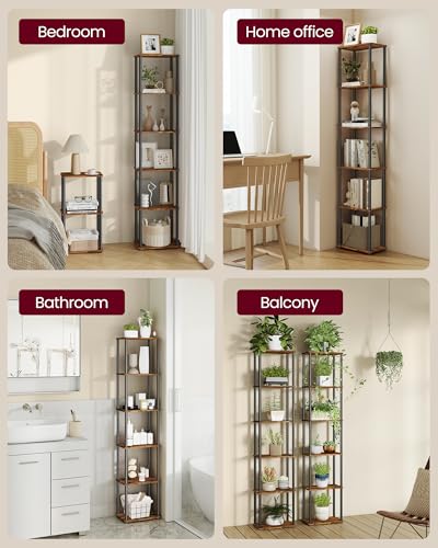 VASAGLE 6-Tier Shelf, Storage Shelves, Bookcase with Shelves, Living Room - color: Rustic Brown + Ink Black, size: 6 Tiers (15"W)