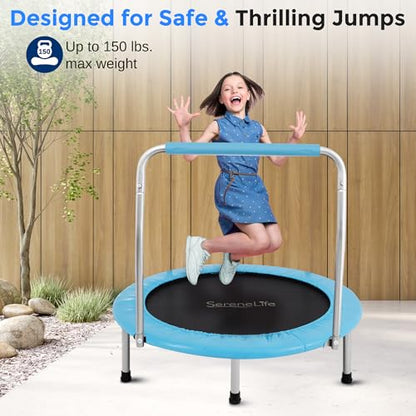 SereneLife 36″ Foldable Mini Trampoline for Kids - Compact Fitness Rebounder with Foam Handle - Safe, Stable Exercise Trampoline with 330lbs Max Load for Indoor/Outdoor Active Play & Exercise