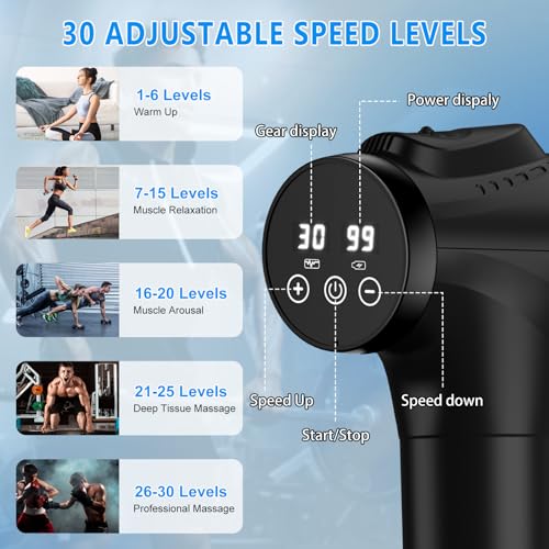 APHERMA Massage Gun, Muscle Massage Gun for Athletes Handheld Electric Deep Tissue Back Massager, Percussion Massage Device for Pain Relief with 30 Speed Levels 9 Heads Black - color: Black
