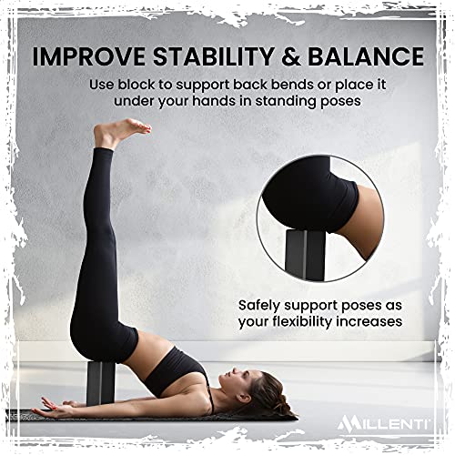 Gray Black Yoga Block Yoga Brick - Sold as Single EVA Foam Block, Bevelled Edge, Non-Slip, Latex-Free Block with a Workout Chart 9x6x4”