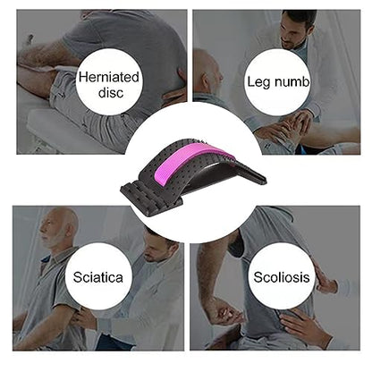 Back Stretcher for Lower Back Pain Relief, 4 Level Adjustable Lumbar Cracker Board Massager, Stretching Device for Scoliosis, Sciatica (Pink)
