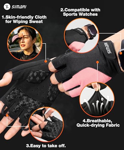 SIMARI Gel Pad Cycling Gloves with Shock-Absorbing/Grip/Breathable, Workout Bike Gloves for Men Women Biking, Mountain Biking, Fitness, Gym Exercise, Weight Lifting Training, Yoga, Pilates
