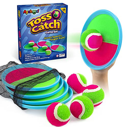 Toss and Catch Ball Game Outdoor Toys for Kids Yard Games Beach Toys Outside Games for 3 4 5 6 7 8 9 10 Year Old Boys Girls (Upgraded) - style: 4 Paddles 4 Balls