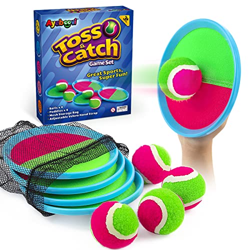 Toss and Catch Ball Game Outdoor Toys for Kids Yard Games Beach Toys Outside Games for 3 4 5 6 7 8 9 10 Year Old Boys Girls (Upgraded) - style: 4 Paddles 4 Balls