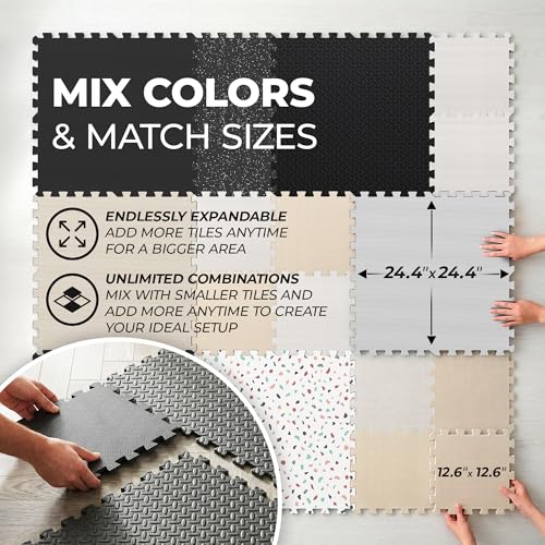 bemaxx Gym Mats Set - 48 pcs EVA Interlocking Foam Floor Tiles (24.4"x24.4"x0.4") 192 sqft Protective Gym Flooring Sports Home Workout Exercise Mats Puzzle Garage Fitness Play-Room Pool Treadmill Bike