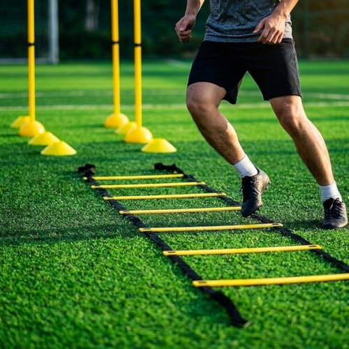 predolo Agility Ladder Speed Training Kit, Soccer Training Equipment Set, PP Rung Agility Ladder Synthetic Material Disc Cones with Storage Bag - style: Yellow Agility Ladder Training