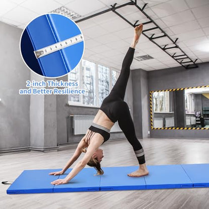 ZENOVA Gymnastics Mat 6'x3'x2''/4'x8'x2'' Exercise Mat Gym Mat for Home Aerobics Workout Foldable Tumbling Mat Children Gifts - color: 4FT x 8FT --Blue