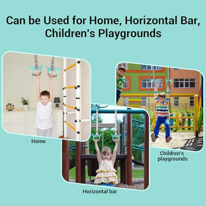 Gymnastics Rings, Professional Children Trapeze Bar Pull Up Rings, Playground and Home Exercise Gym Equipment, Children's Adjustable Strap Strength Training Rings - color: Green - 1.5M Strap
