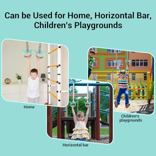 Gymnastics Rings, Professional Children Trapeze Bar Pull Up Rings, Playground and Home Exercise Gym Equipment, Children's Adjustable Strap Strength Training Rings