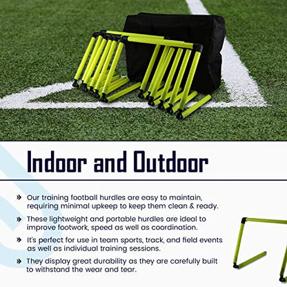 Splay Adjustable Agility Hurdles (Pack of 6 with Carry Bag) - Six Speed Hurdle for Speed Agility Training Football Coaching Drills - Yellow and Red Sport Dog Hurdles
