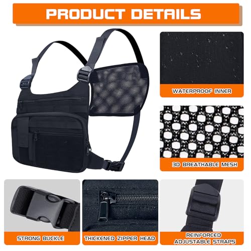 KINGSLONG Running Chest Pack, EDC Travel Pack for Hiking (B-Black)