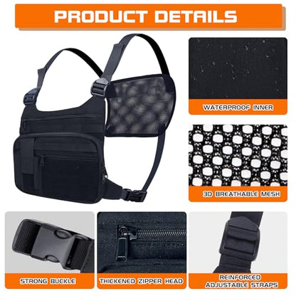 KINGSLONG Running Chest Pack, EDC Travel Pack for Hiking (B-Black)