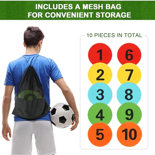 Numbered Poly Spot Markers 9inch Non-Slip Rubber Floor Dots for Gym, Flat Cones with Numbers Agility Markers Poly Spots for Classroom Dance Sports Soccer Basketball Speed Agility Training