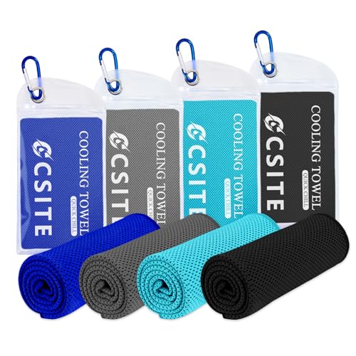 4 Pack Cooling Towels (47"x12") for Neck and Face, Ice Towel for Hot Weather, Soft Breathable Chilly Gym Towels, Microfiber Towel for Work Out, Yoga, Running, Camping & More Activities - color: Dark Blue/Dark Gray/Lake Blue/Black
