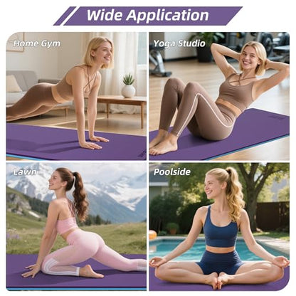 HAHE Extra Thick Yoga Mat, 72"Lx32"Wx0.4"Th (10mm), Wide Non-slip Exercise Mats with Carry Strap, Double-Sided POE Fitness Mat for Yoga, Pilates & Floor Workouts - color: Purple+Sky Blue