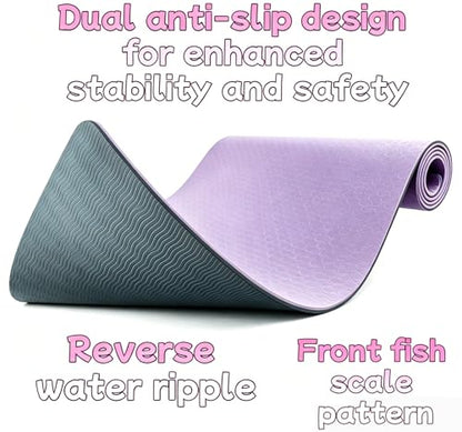 Extra Thick Yoga Mat 0.315 Inch, Non Slip 72x24 Inch, POE Eco Friendly Cushioned Mat for Home Gym Yoga Pilates Men Women - color: Purple + Dark Gray