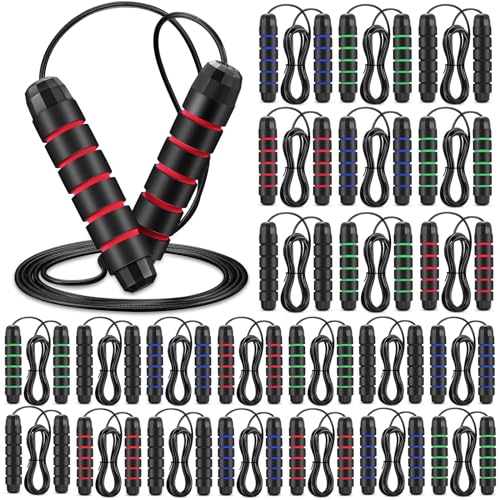 24 Pieces Jump Ropes for Fitness with Ball Bearings Speed Jumping Bulk Adjustable Skipping Rope with Foam Handles for Men Women Cardio Training
