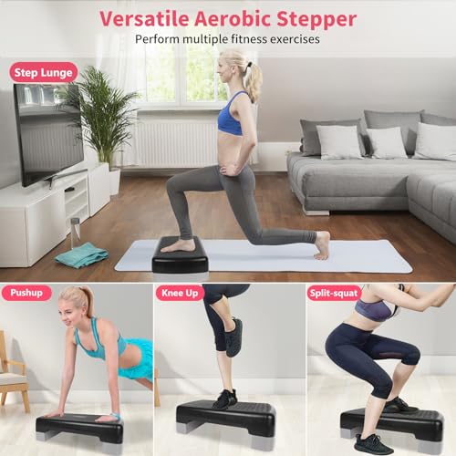 Exercise Workout Aerobic Step Platform Trainer, 18" Aerobic Stepper with 4"-6" Adjustable Height Risers