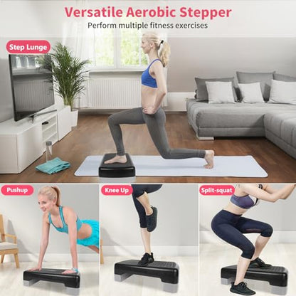 Exercise Workout Aerobic Step Platform Trainer, 18" Aerobic Stepper with 4"-6" Adjustable Height Risers
