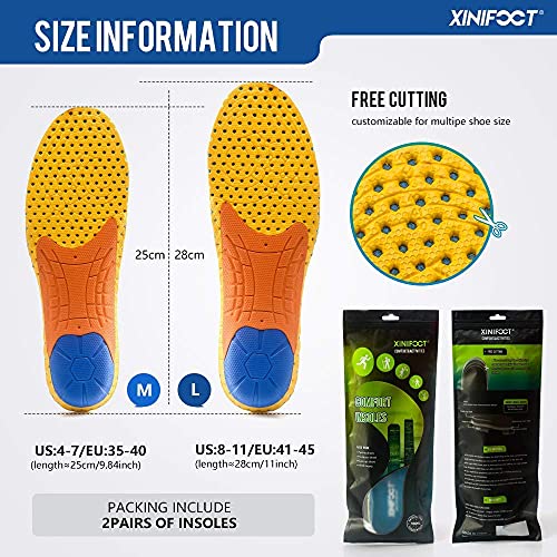 XINIFOOT 2 Pairs Professional Plantar Fasciitis Shoe Insoles Running Insoles High Elastic Cushioning Inserts for Foot Relief, Shock Absorption Breathable Sports Feet Insoles for Men